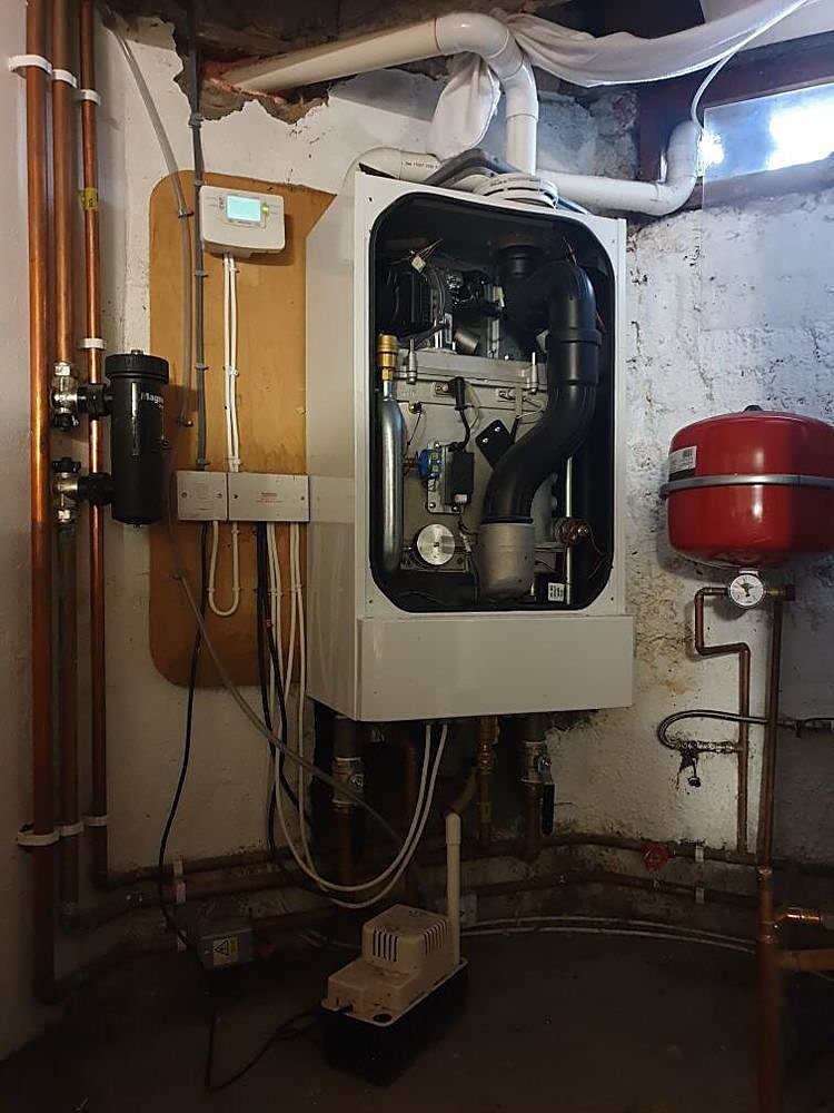 Inside a boiler during a service and safety check in Sheffield